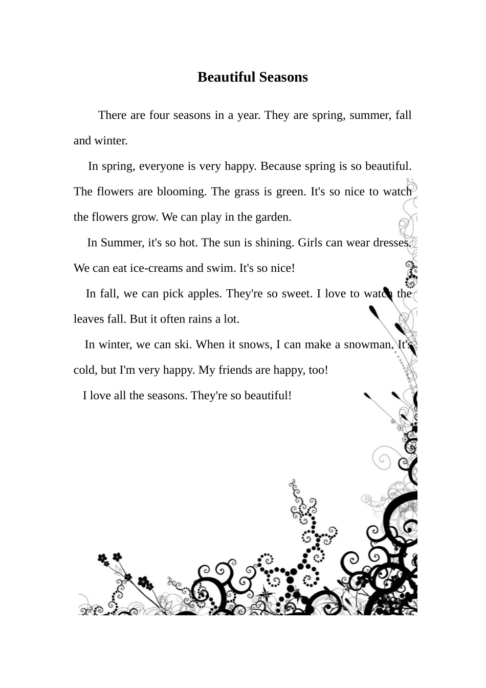 小学生英语作文-beautifulseasons_第1页