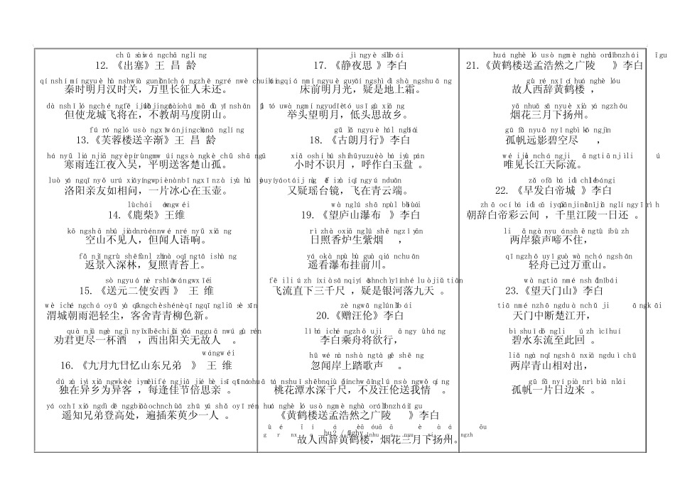 小学生必背古诗75首(带拼音打印新版) _第2页