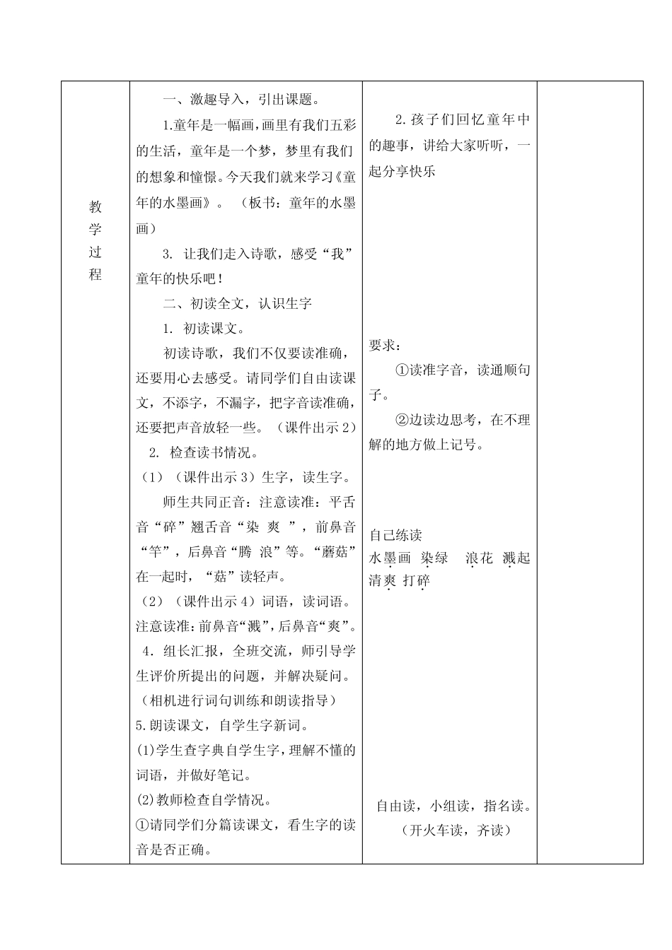 最新部编版三年级下册备课卡《童年的水墨画》名师一等奖教学设计_第2页