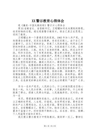 XX警示教育心得体会