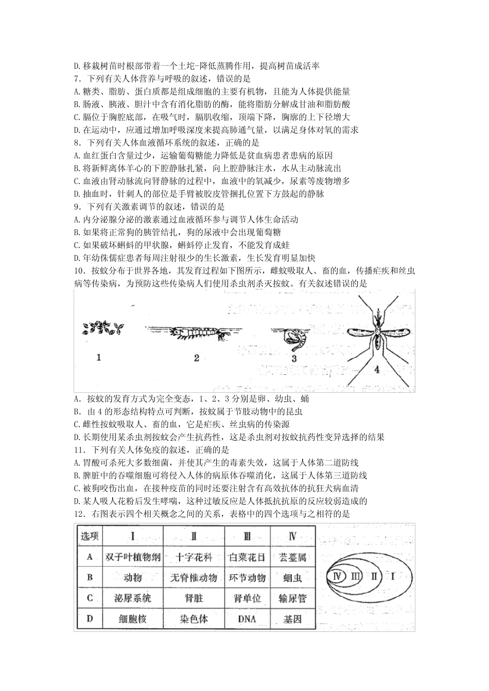 2023年山东省泰安市泰山区中考模拟生物试题(含答案) _第2页