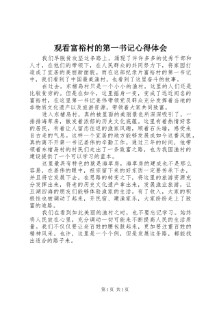 观看富裕村的第一书记心得体会