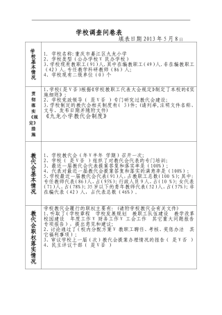 九龙小学教代会调查问卷表