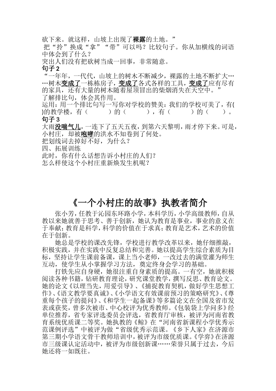 《一个小村庄的故事》优质课教学设计_第2页