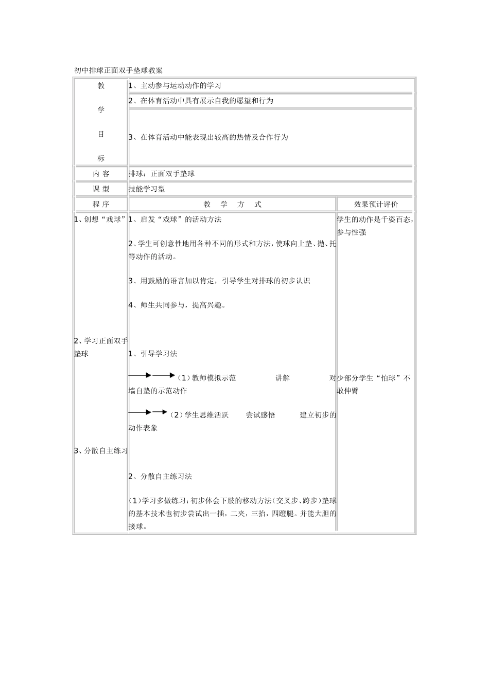 初中排球正面双手垫球教案_第1页
