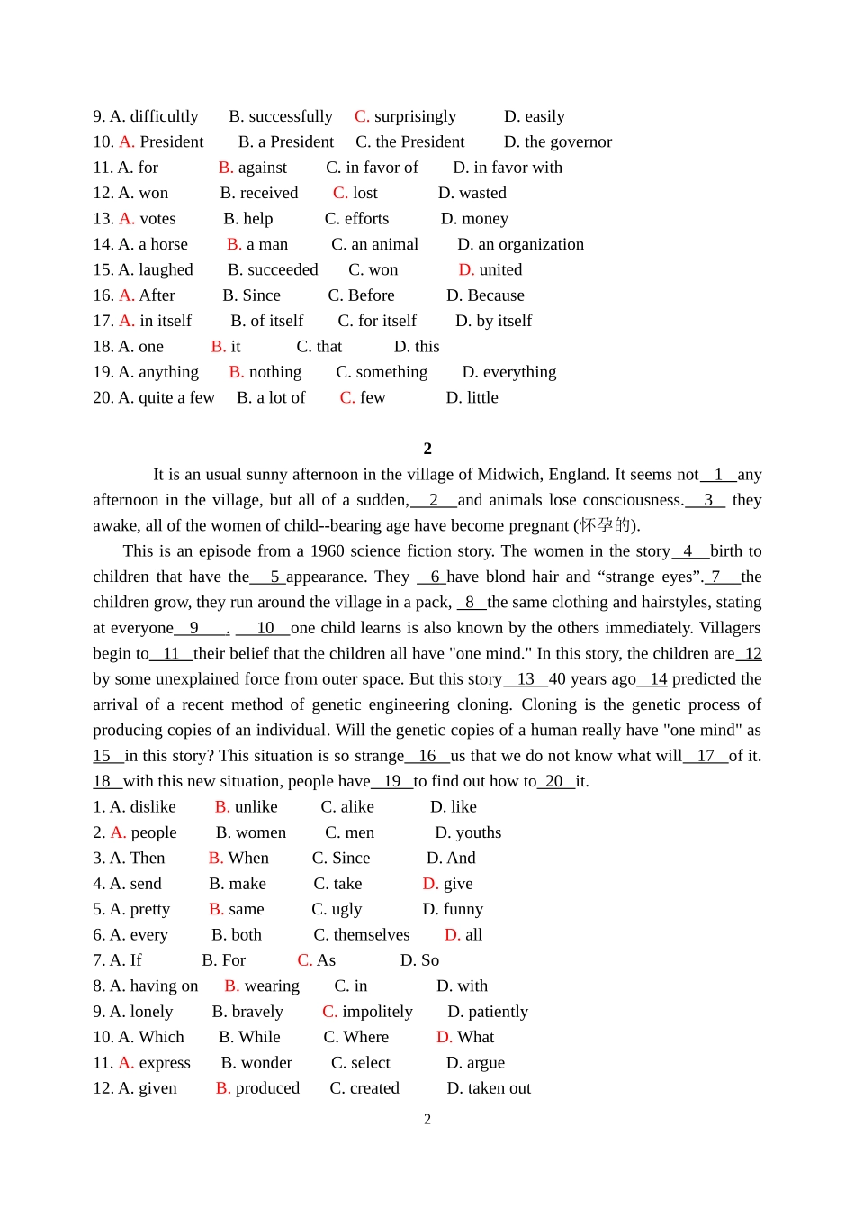 完形填空专项练习_第2页