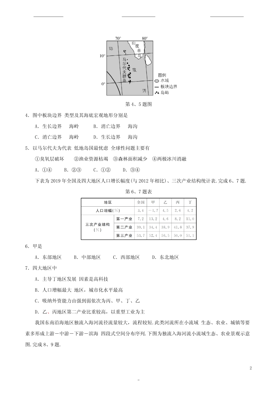 2021年6月浙江省普通高中学业水平学考选择性考试考试地理试题试卷及答案_第2页