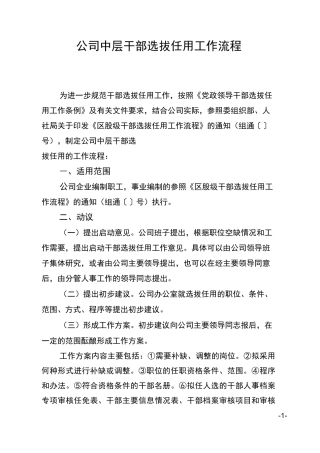 公司股级干部选拔任用工作流程