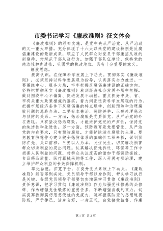 市委书记学习《廉政准则》征文体会