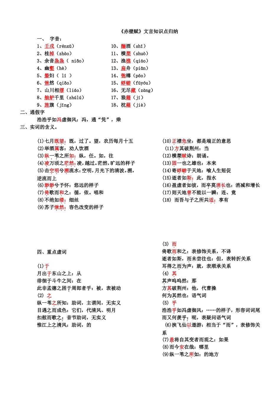 《赤壁赋》文言知识点归纳_第1页