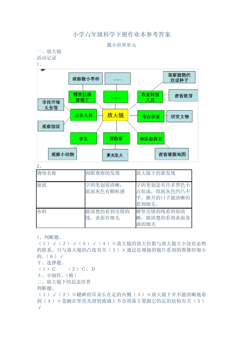 新教科版六年级下册科学学生活动手册参考答案 _第1页