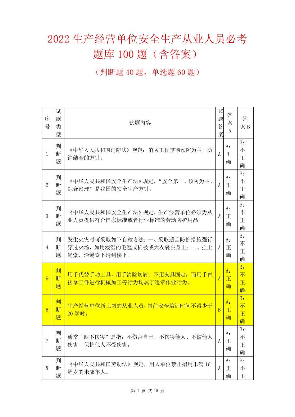 2022生产经营单位安全生产从业人员必考题库100题(含答案) _第1页