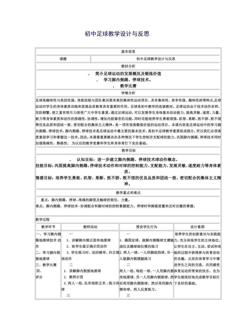 初中足球教学设计与反思_第1页