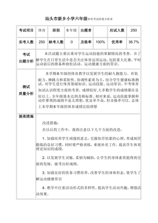 汕头市新乡小学六年级体育考试质量分析表