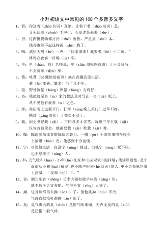 小升初语文中常见的108个多音多义字