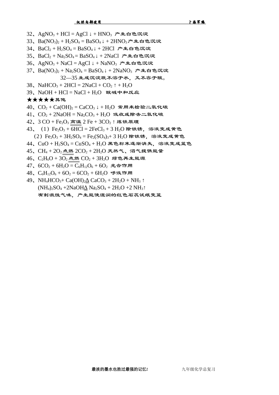 初中常见的化学方程式_第2页