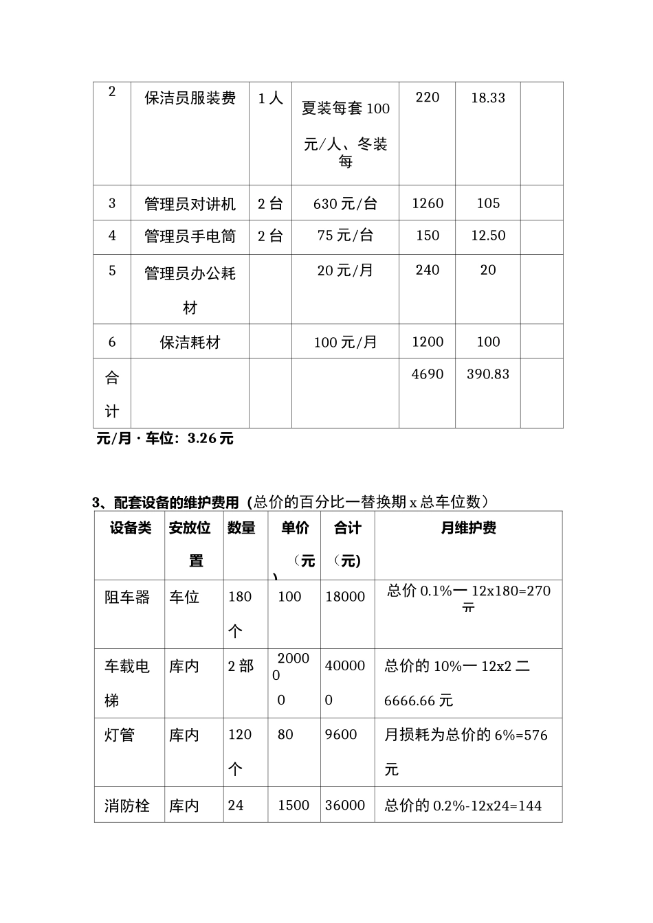 地下停车位管理费用明细_第3页