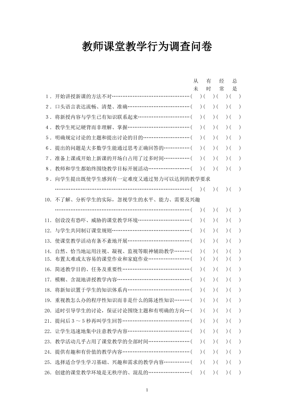 教师优化课堂教学行为问卷_第1页