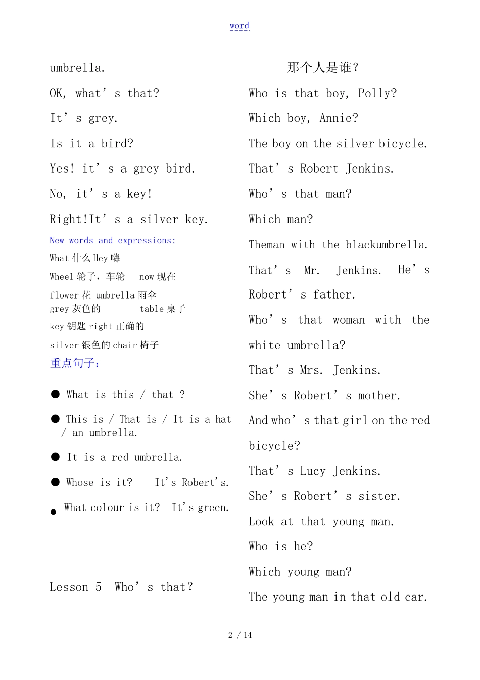 新概念青少版1A课文、单词与重点句型 _第2页