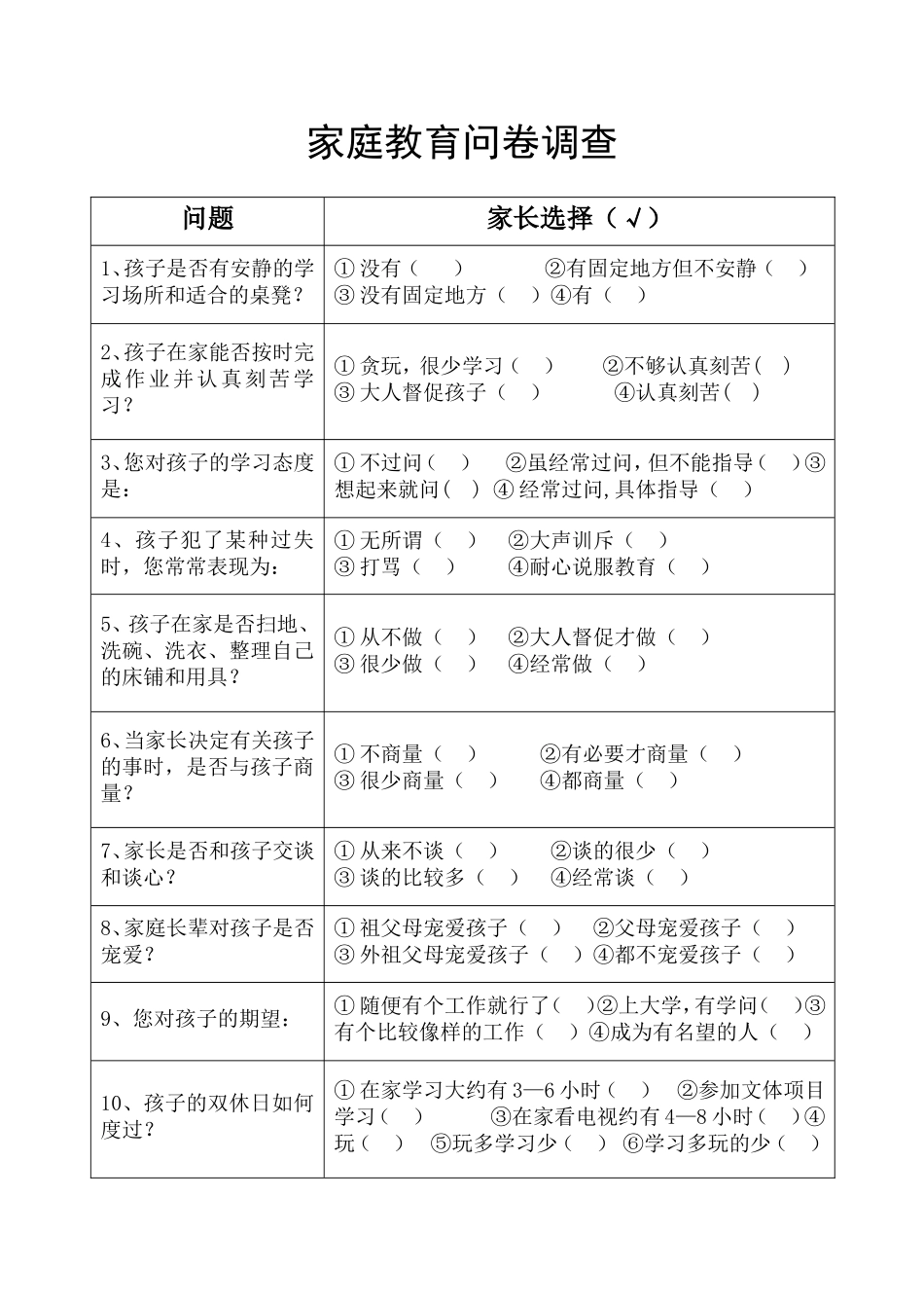 家庭教育问卷调查_第1页