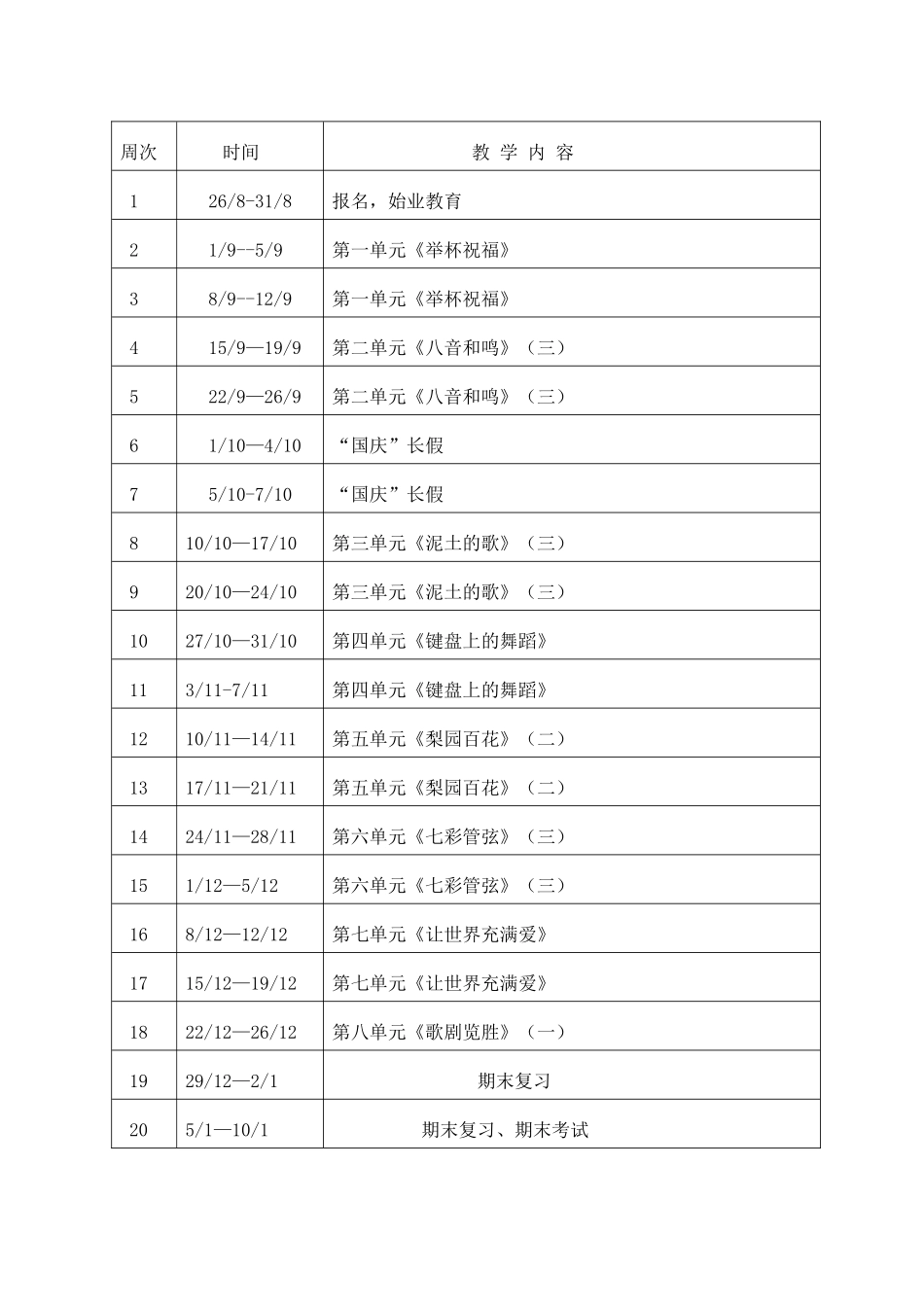 八年级上册教学进度表_第1页