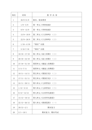 八年级上册教学进度表