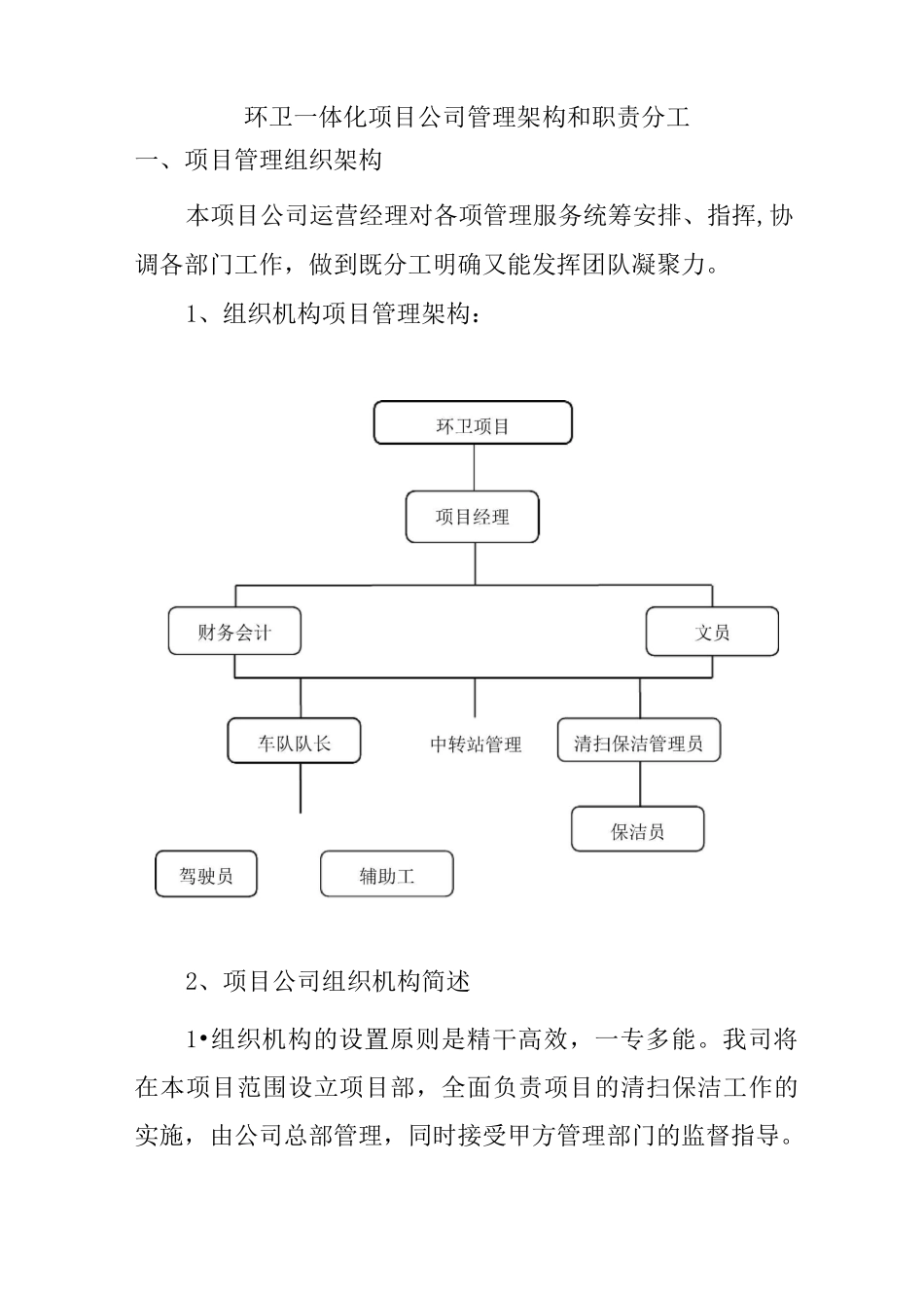 环卫一体化项目公司管理架构和职责分工_第1页