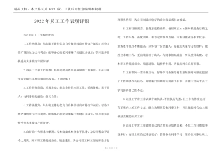 2022年员工工作表现评语