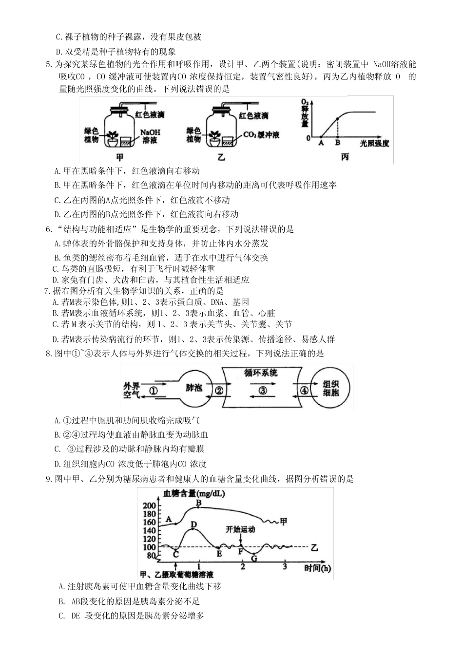 2023年山东省菏泽市中考生物试卷真题(含答案) _第2页
