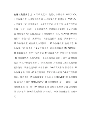 玫瑰花数目的含义１朵玫瑰代表我的心中只有你ONLYYOU２朵玫瑰代表这世界只有我俩３朵玫瑰代表我爱你ILOVEYOU４朵玫瑰代表至死不渝