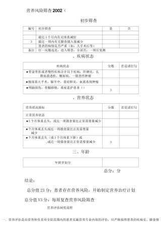 JCI营养筛查与评估表整合