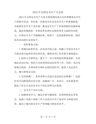 2024年全国安全生产月总结 