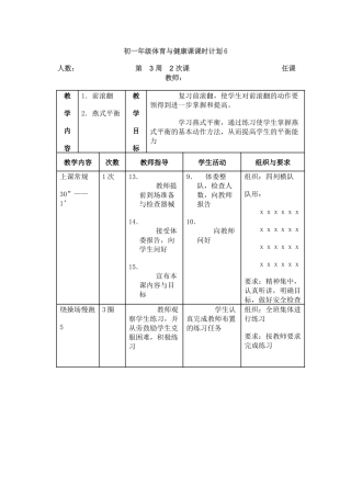 初一年级体育与健康课课时计划6