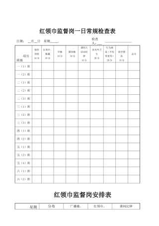 红领巾监督岗一日常规检查表