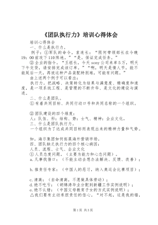 《团队执行力》培训心得体会