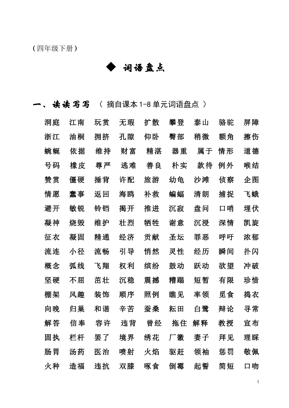 人教版四年级下册语文总复习资料(强烈推荐!!!)_第1页