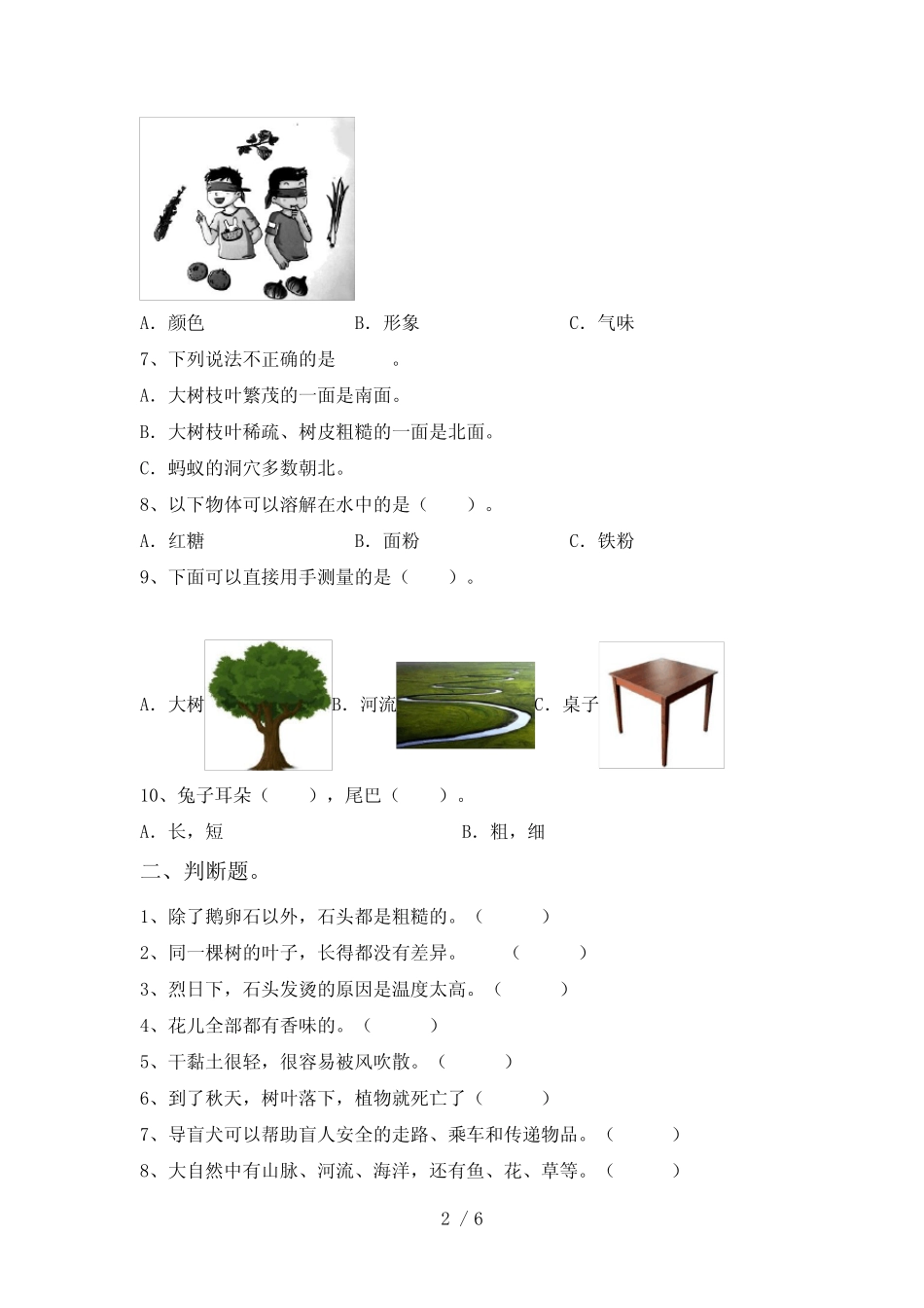 教科版一年级科学下册期中测试卷(完美版) _第2页