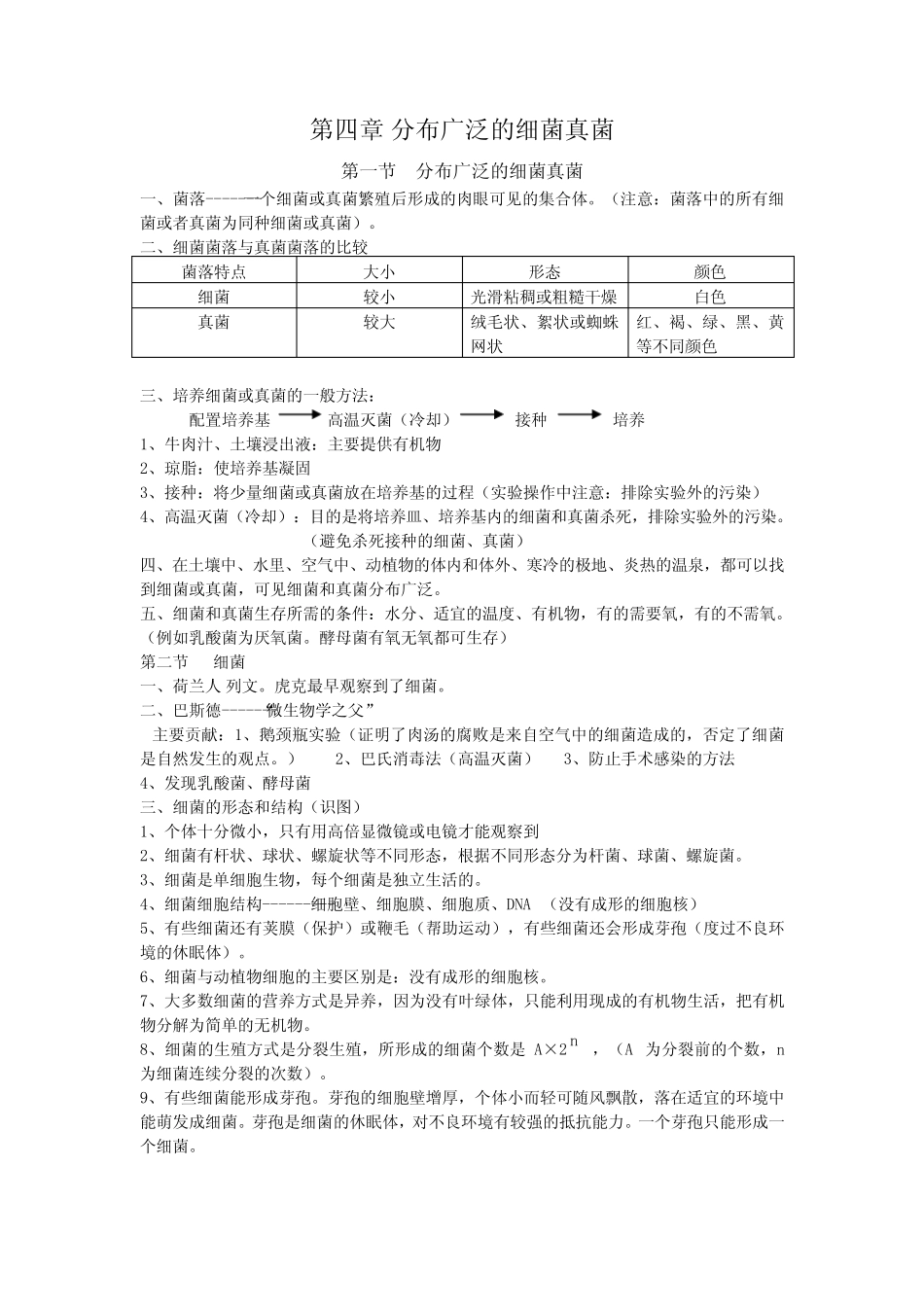 4972.人教版初中生物细菌真菌复习提纲教案 _第1页