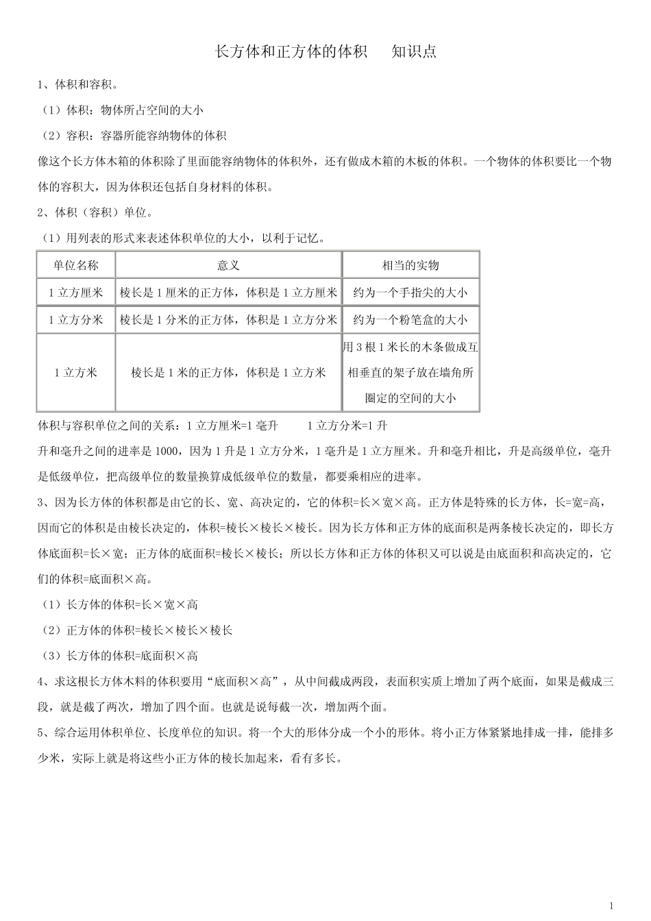 (完整版)长方体和正方体的体积知识点_第1页