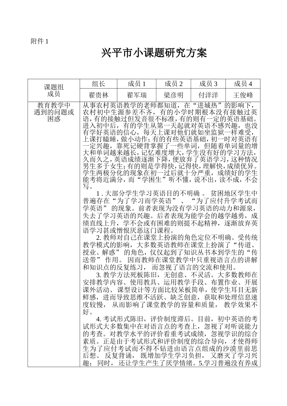 英语组兴平市小课题研究方案_第1页