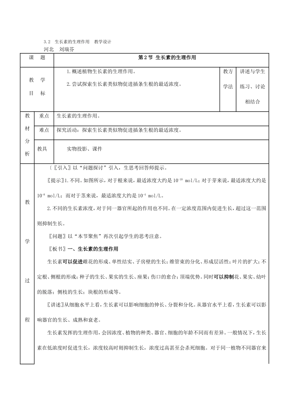 生长素的生理作用教学设计_第1页