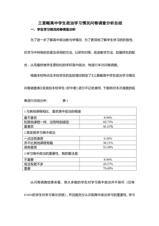 高中政治学习情况问卷调查分析总结