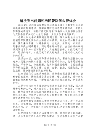 解决突出问题纯洁民警队伍心得体会