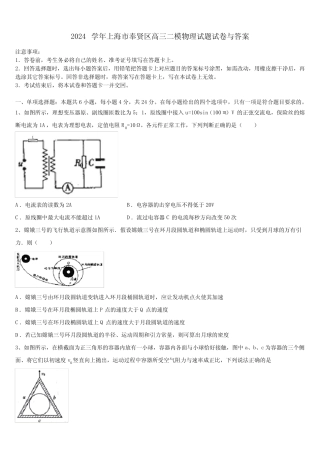 2024学年上海市奉贤区高三二模物理试题试卷与答案 