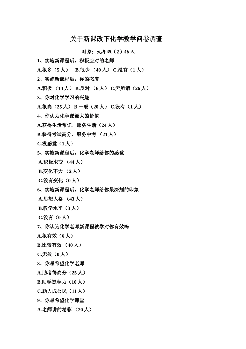 关于新课改下化学教学调查_第1页