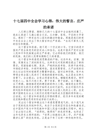 十七届四中全会学习心得：伟大的誓言，庄严的承诺