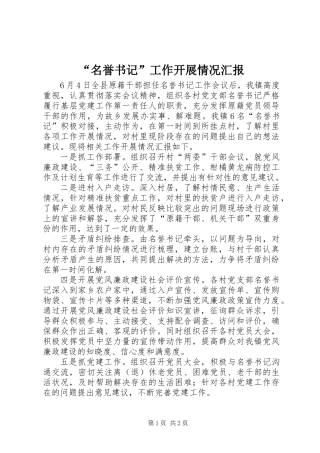 “名誉书记”工作开展情况汇报