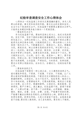 纪检审查调查安全工作心得体会