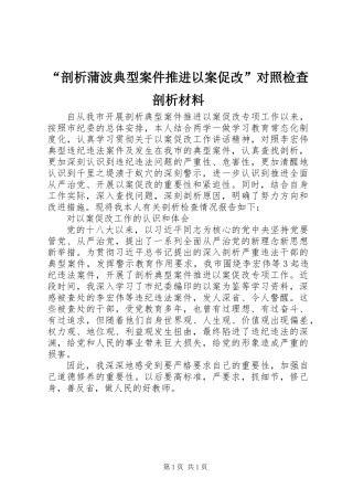 “剖析蒲波典型案件推进以案促改”对照检查剖析材料