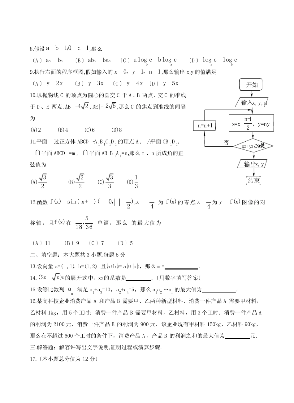 2021全国一卷理科数学高考真题及答案 _第2页